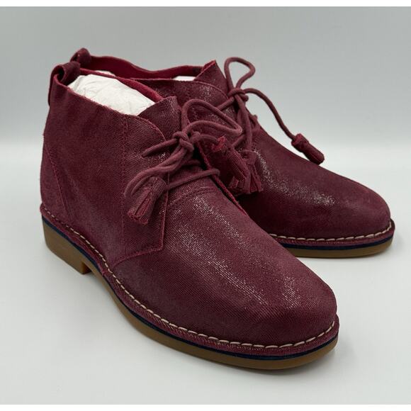 Hush Puppies Women’s Suede Ankle Boots Burgundy Wide 9W Lace Up Tassel Comfort - Picture 1 of 12